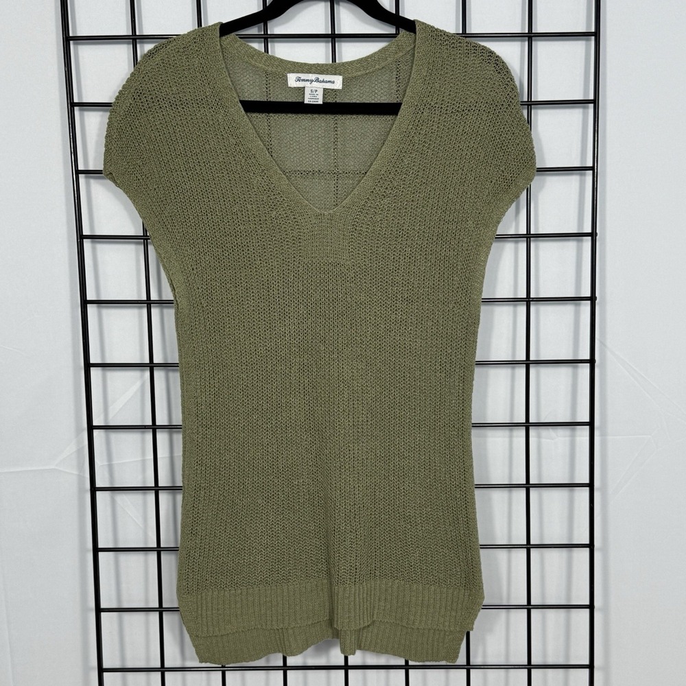 Tommy Bahama Sweater‎ Womens S Green SW420870 Carolina Cap Slv V-Neck Casual
